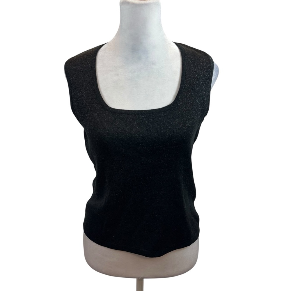 Ladies Vintage Joseph A Silk Blend Black and Silver Sleeveless Blouse Size Large